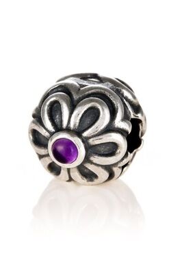 (ONE) PANDORA PURPLE Amethyst ZINNIA FLOWER CLIPS 790953AM 925 Sterling Silver